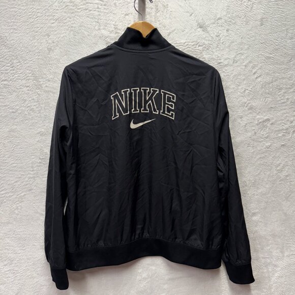 Nike Sportswear Varsity Jacket Women XL Black Stretch Swoosh Nylon Snap Button - Picture 5 of 14